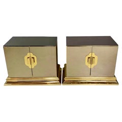 Pair of Ello Brass & Bronze Mirrored Nightstands by O. B. Solie