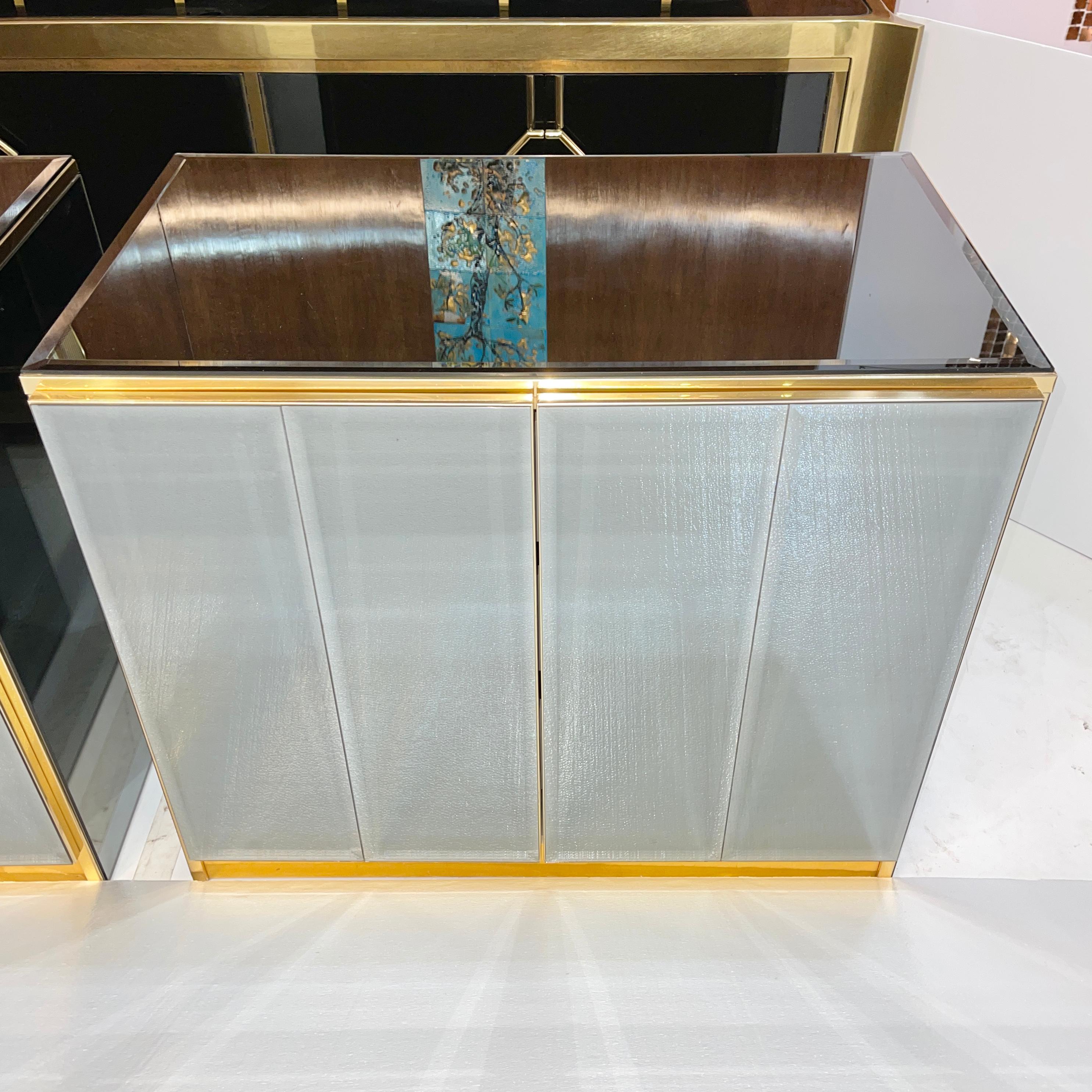 Anodized Pair of Ello Mirrored Double Door Chests For Sale