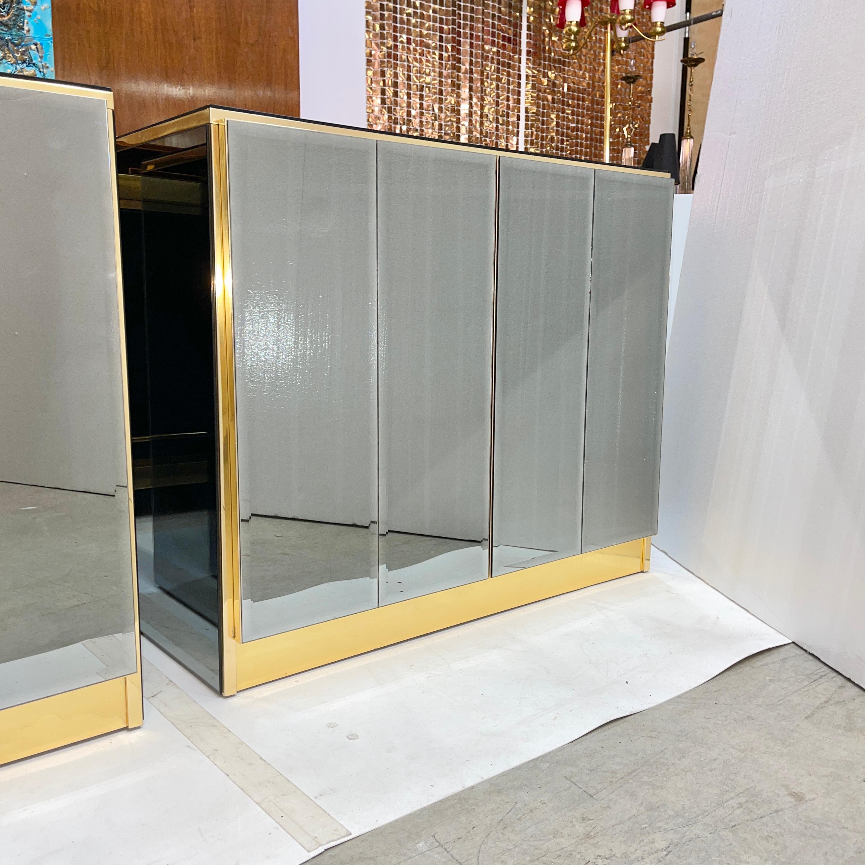 Late 20th Century Pair of Ello Mirrored Double Door Chests For Sale