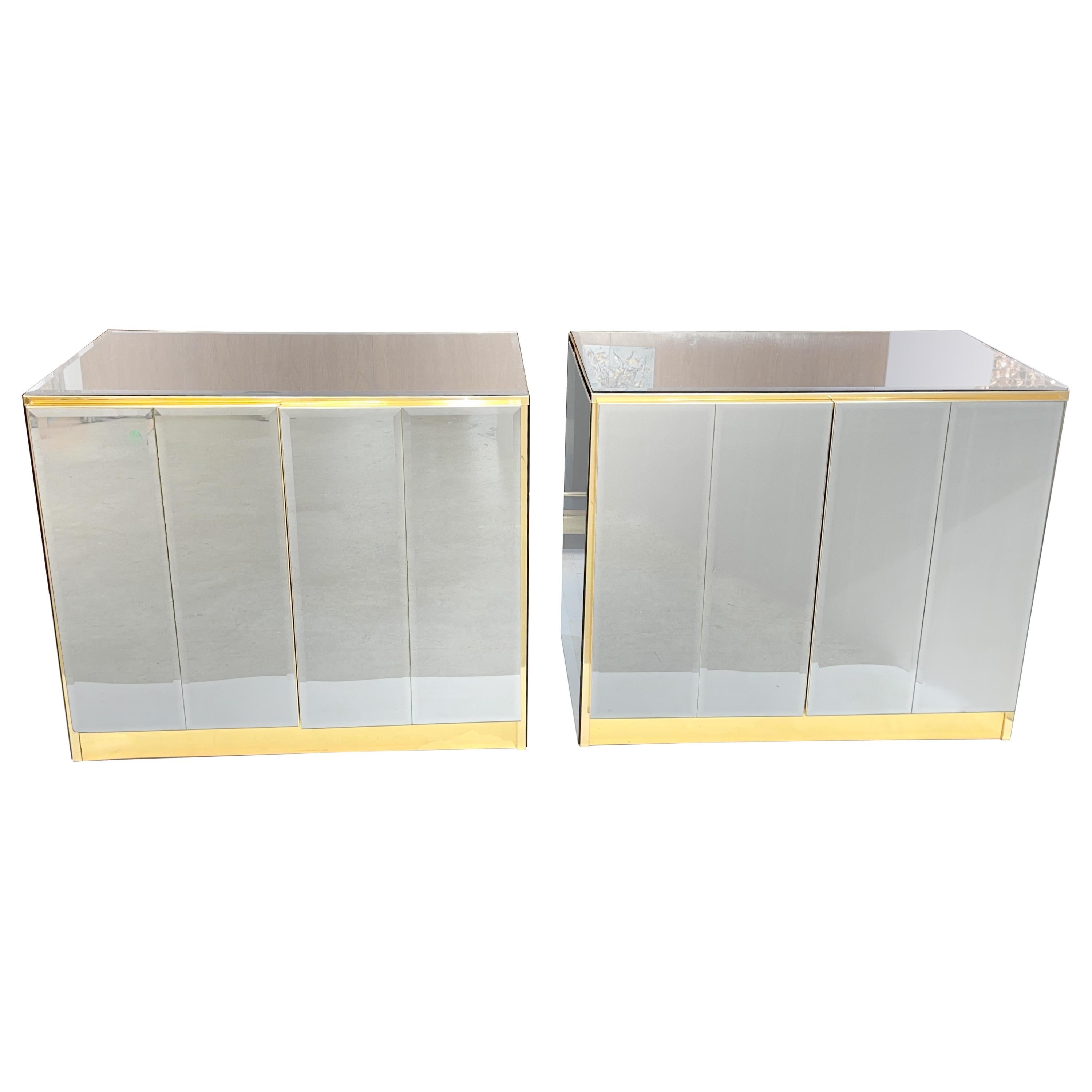 Pair of Ello Mirrored Double Door Chests For Sale