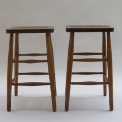 Pair of Elm and Beech Work Stools, 1950s