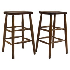 Pair of Elm and Beech Work Stools, 1950s