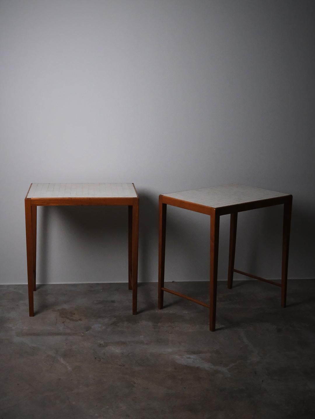 Pair of elm and mosaic side table by Otto Schulz for Boet, Sweden, 1950s For Sale 3