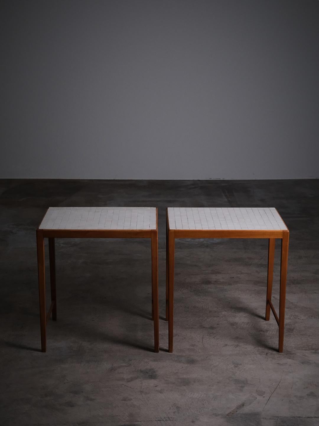 Swedish Pair of elm and mosaic side table by Otto Schulz for Boet, Sweden, 1950s For Sale