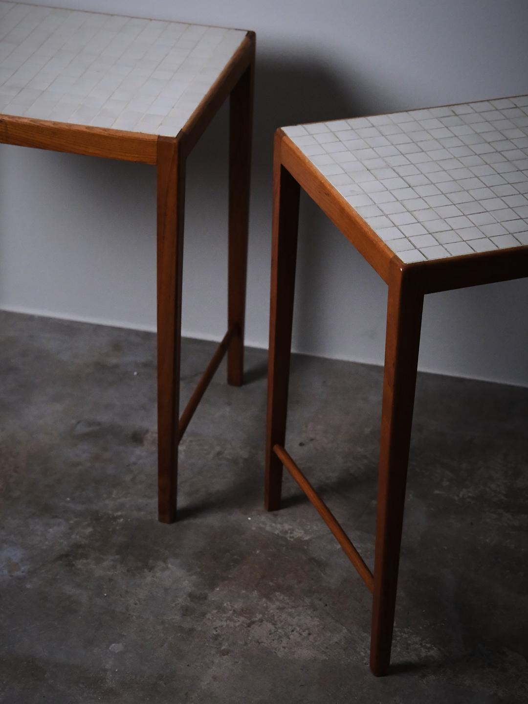 Pair of elm and mosaic side table by Otto Schulz for Boet, Sweden, 1950s For Sale 1