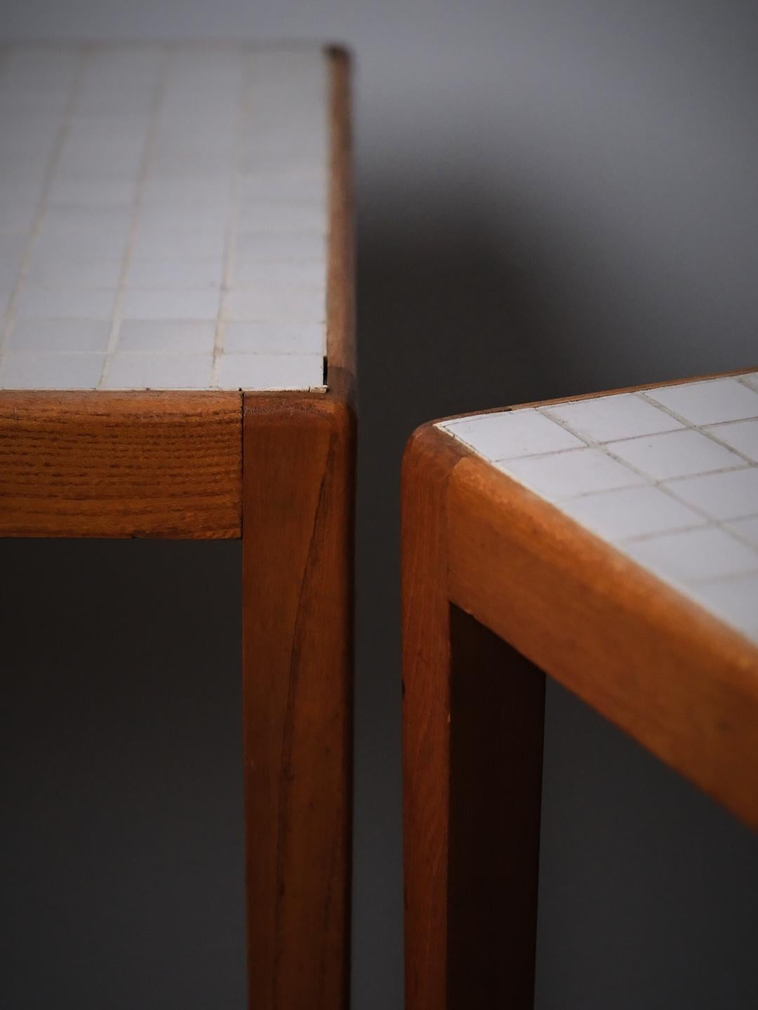 Pair of elm and mosaic side table by Otto Schulz for Boet, Sweden, 1950s For Sale 2