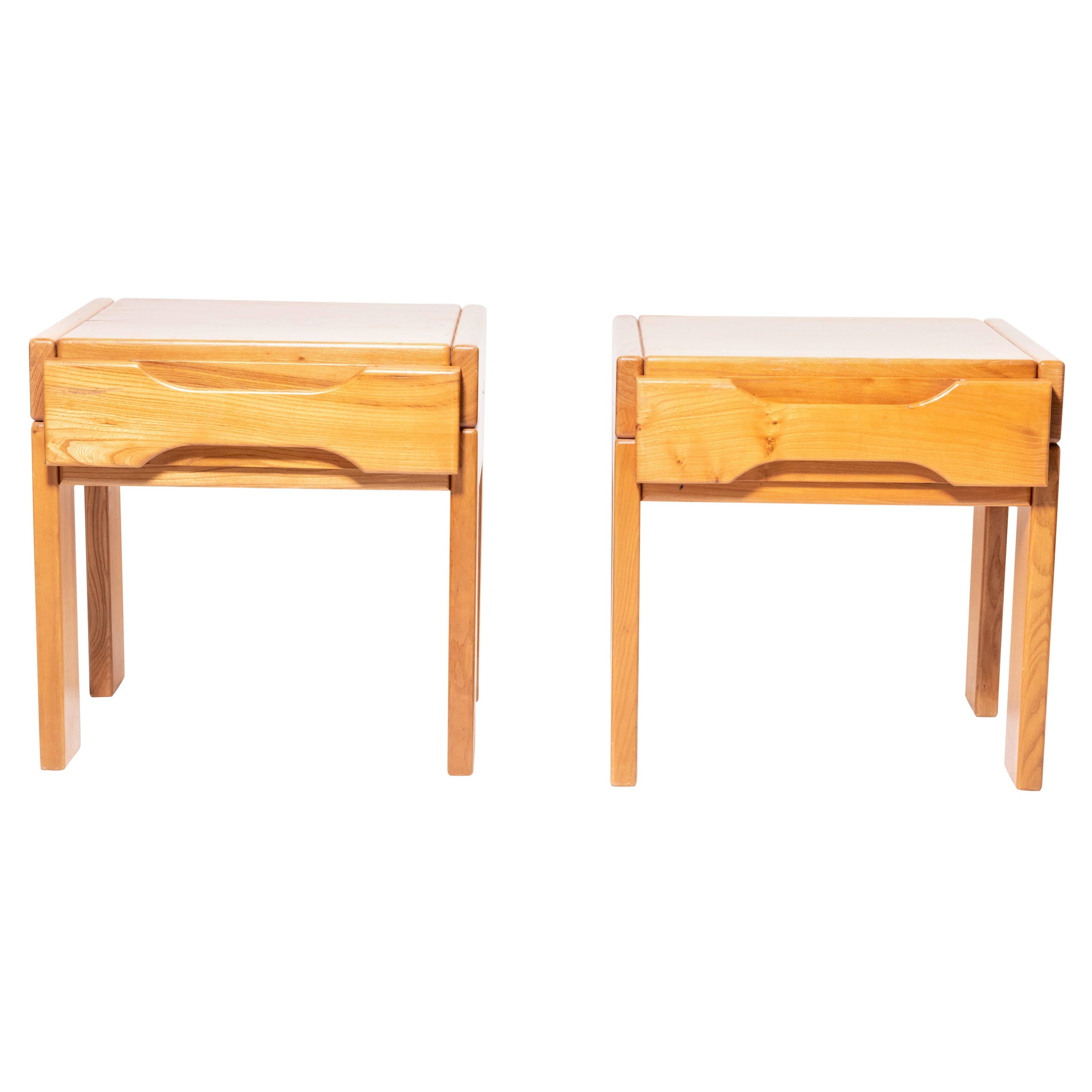Pair of Elm Bedside Tables, Edition Prestige Ameublement, France, C. 1980s