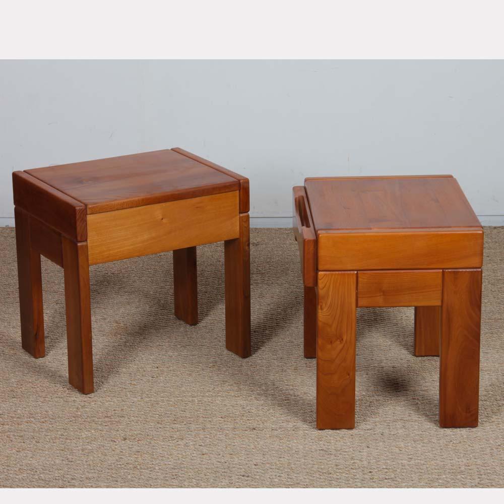 Legno Pair of elm bedside tables for Maison Regain, 1970s