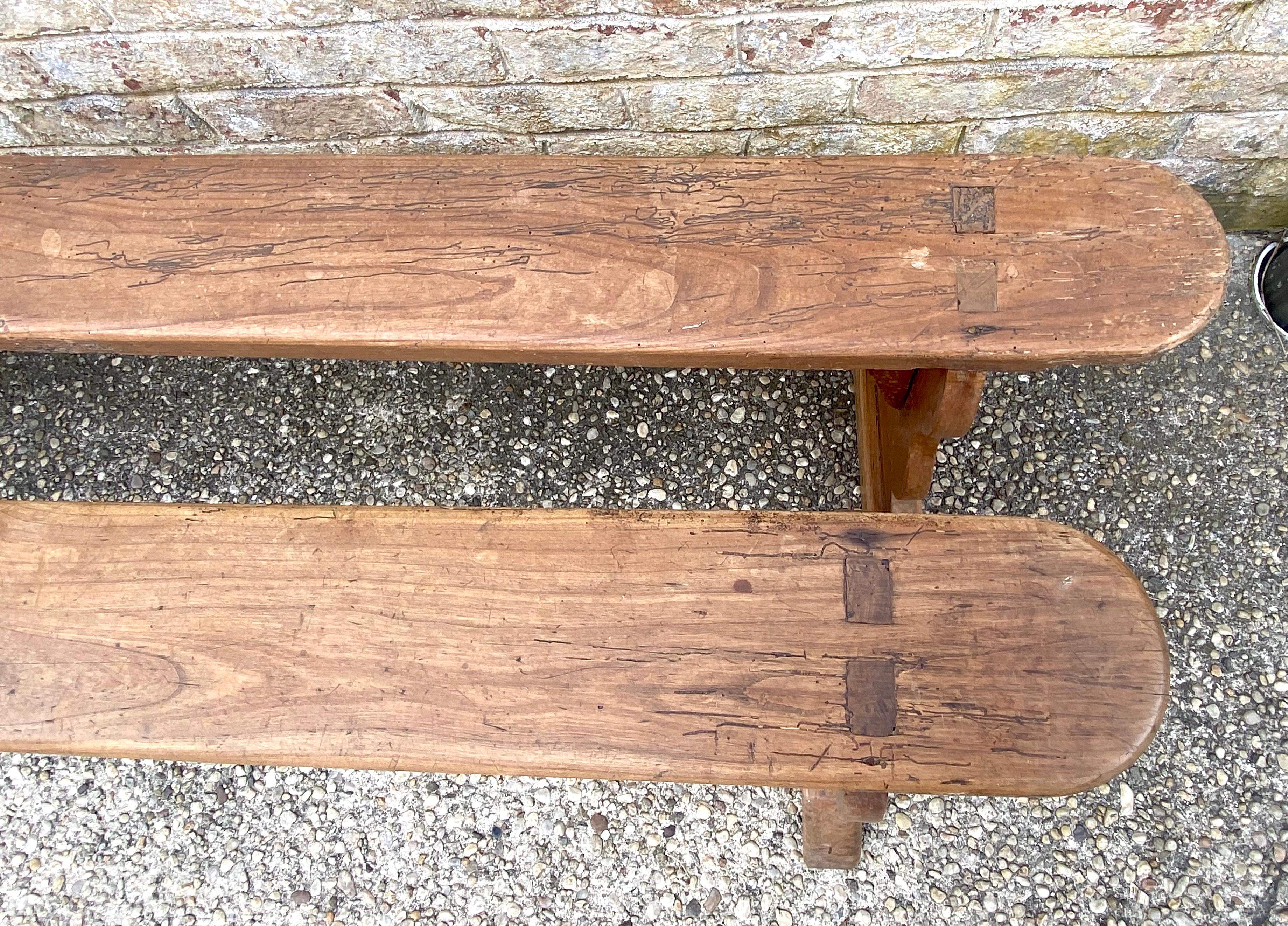 Pair of Elm Benches In Good Condition For Sale In East Hampton, NY