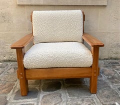 Pair of elm lounge chairs, France, 1950's