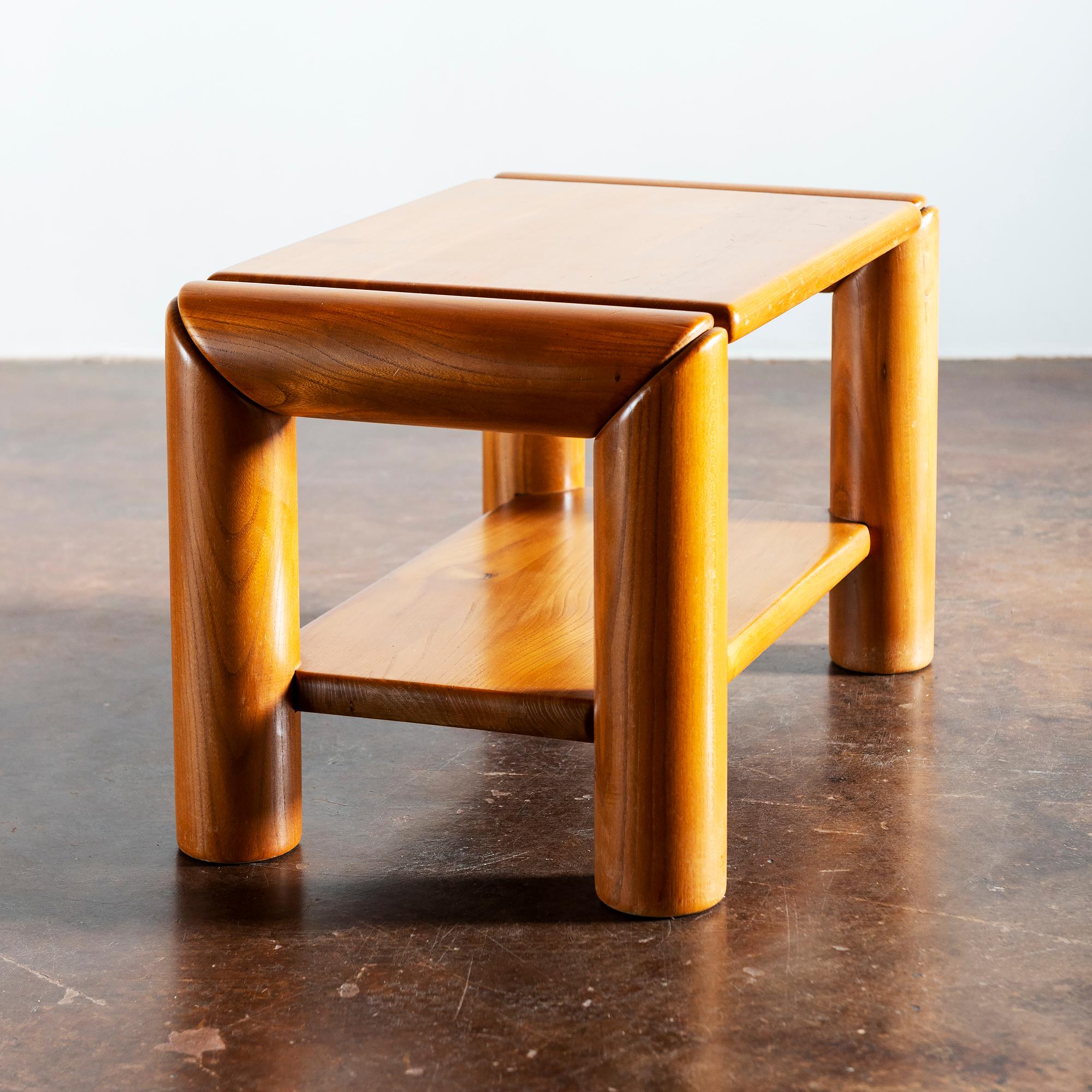 French Pair of Elm Moderne Side Tables, France, 1970s