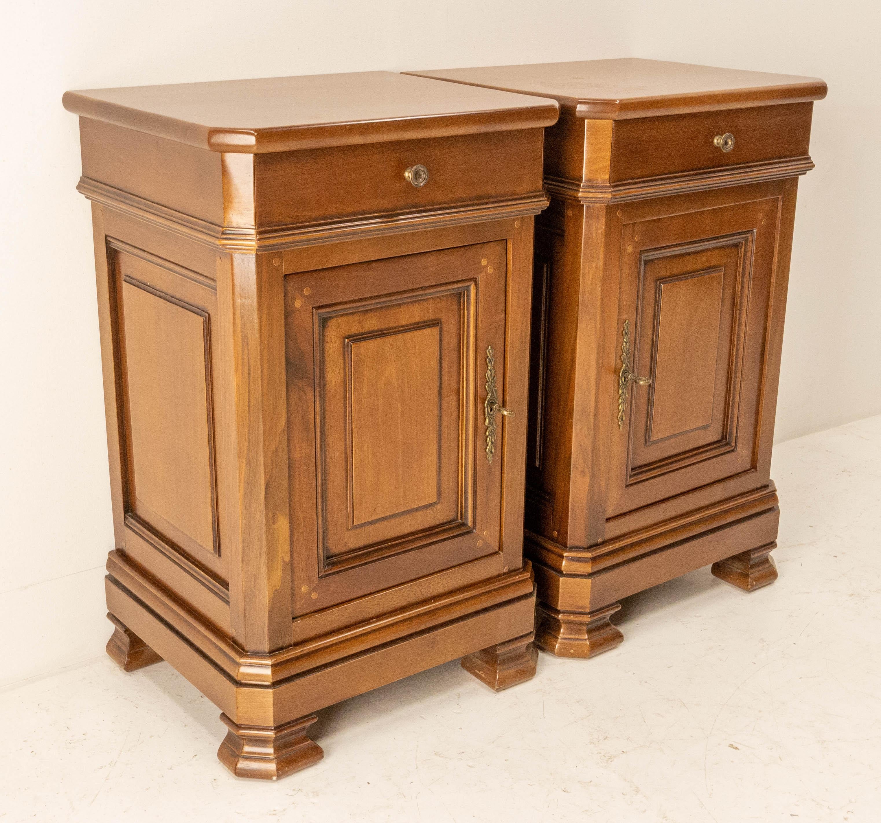 Pair of Elm Nightstands Side Cabinets Bedside Tables Louis Philippe st., French 1