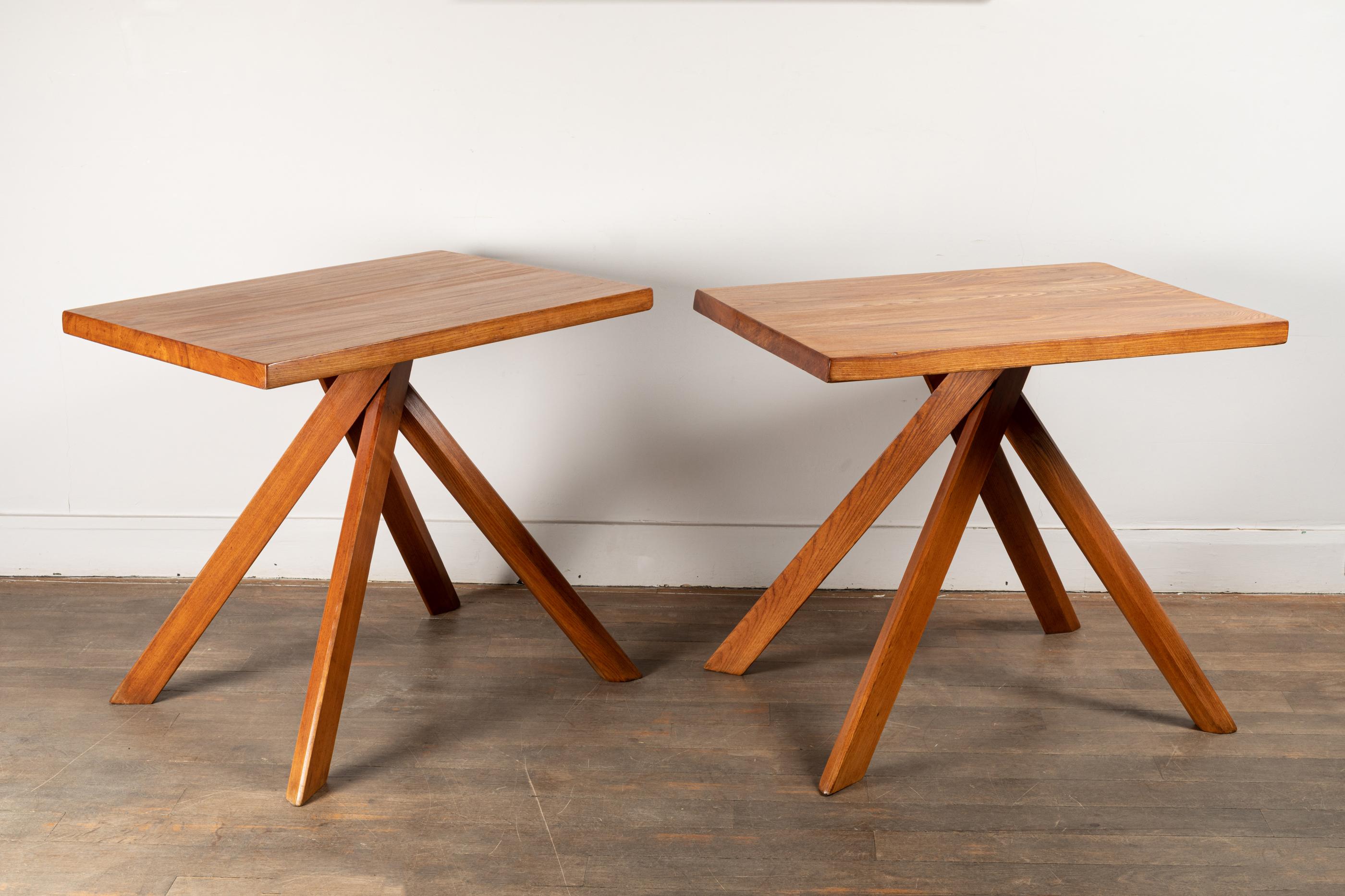 Pair of elm tables, model T27A, named 'Rectangulaire Duo'
By Pierre Chapo ( 1927-1987)
 
Thick top in solid elm wood on 4 feet.
France, circa 1960.

Measures : 
Height 28.5 inches (72.5 cm)
Width 32.3 inches (82 cm)
Depth 24 inches (61