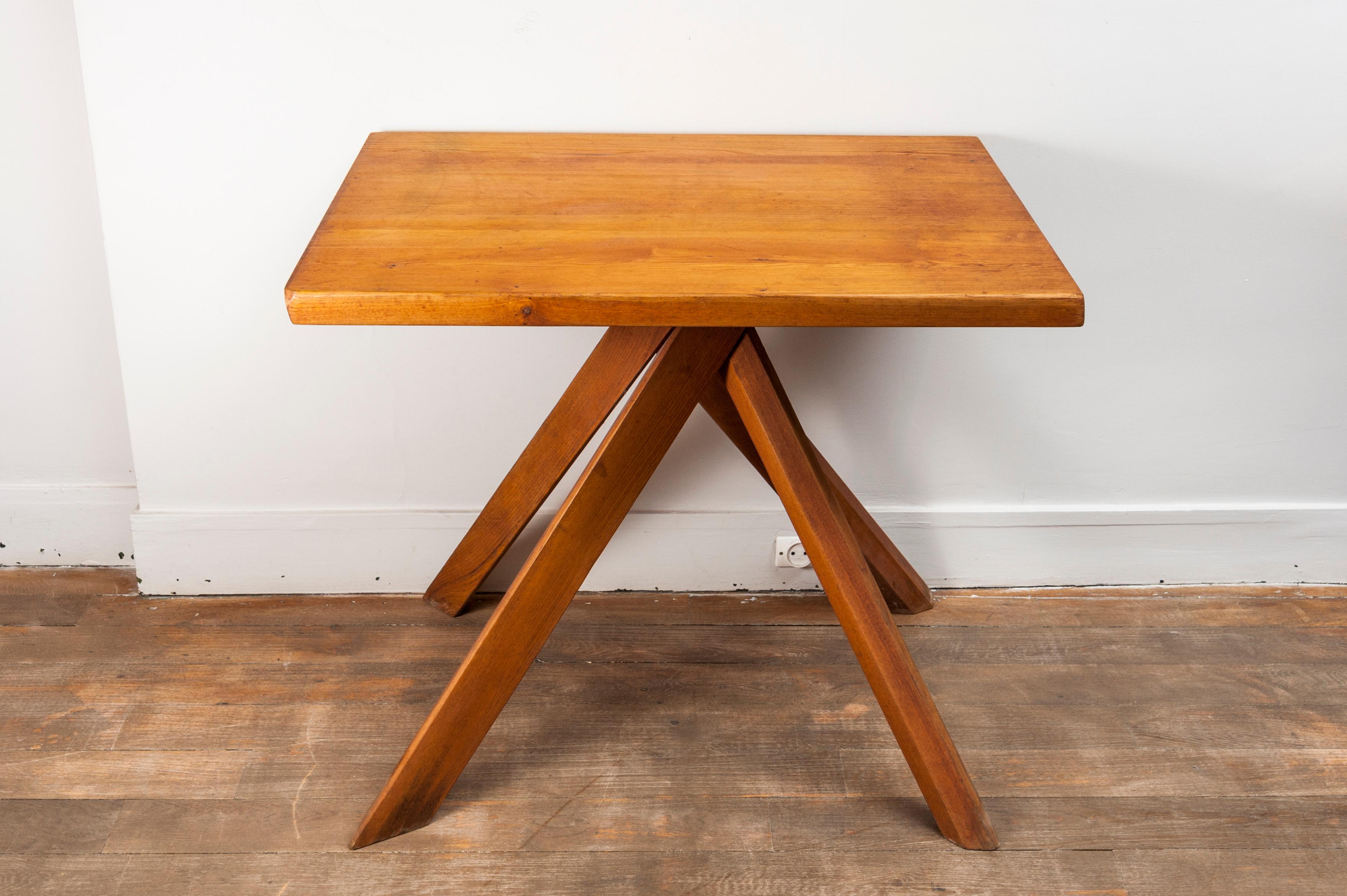 Mid-Century Modern Pair of Elm Tables, Model T27A by Pierre Chapo