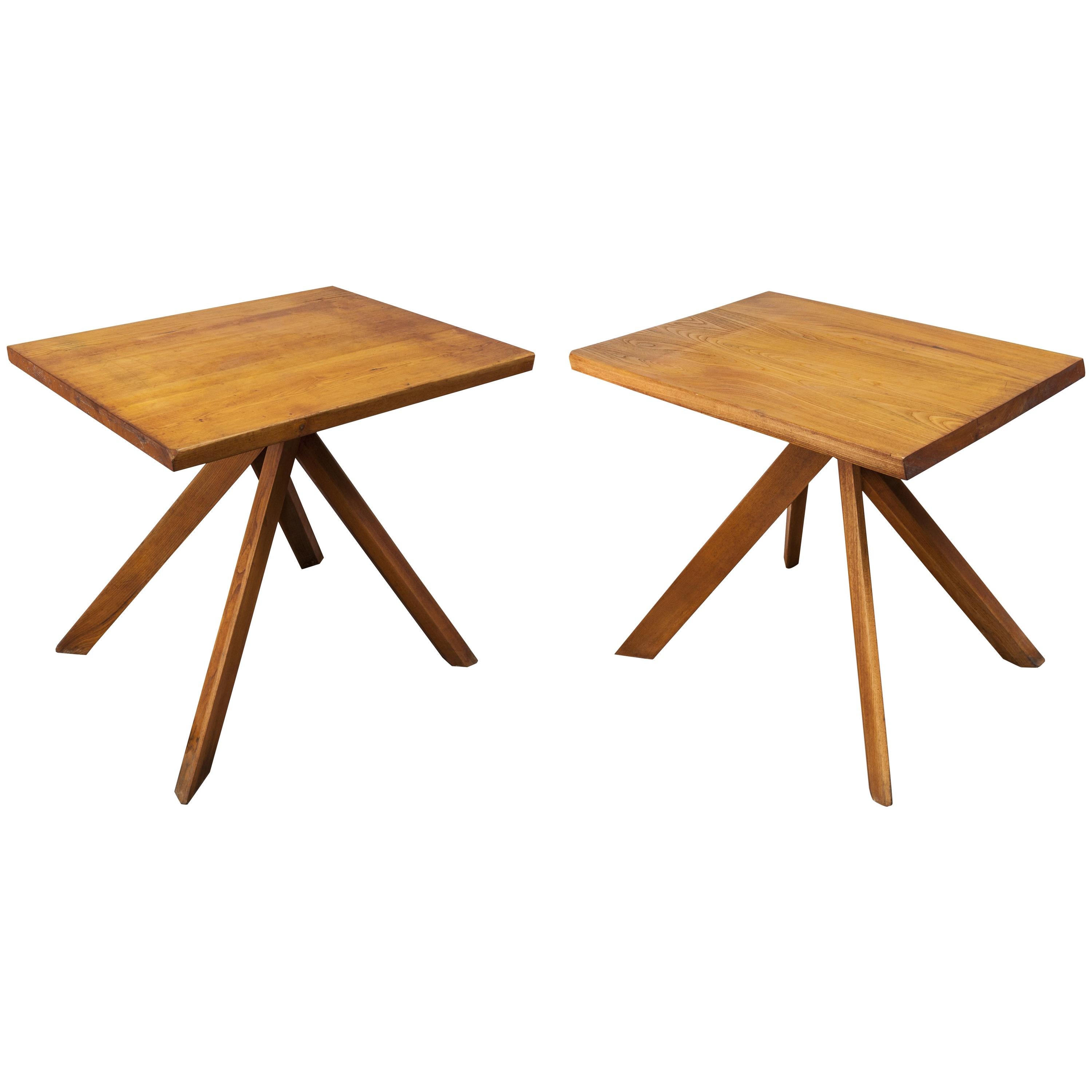 Pair of Elm Tables, Model T27A by Pierre Chapo