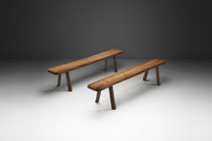 Pair of Elm Wood Benches, Europe Mid-20th Century