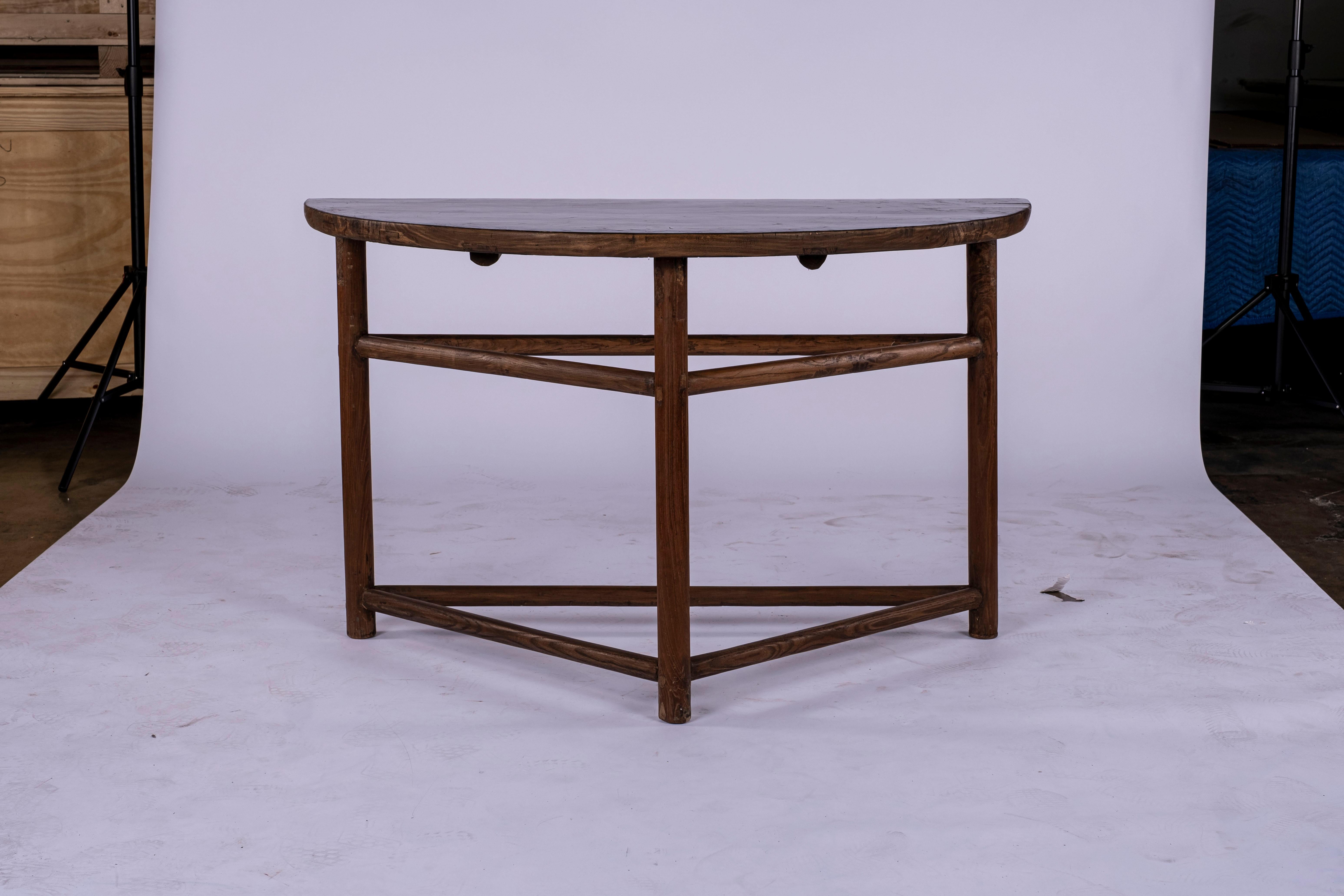 Pair of Elm Wood Demi Lune Consoles 6