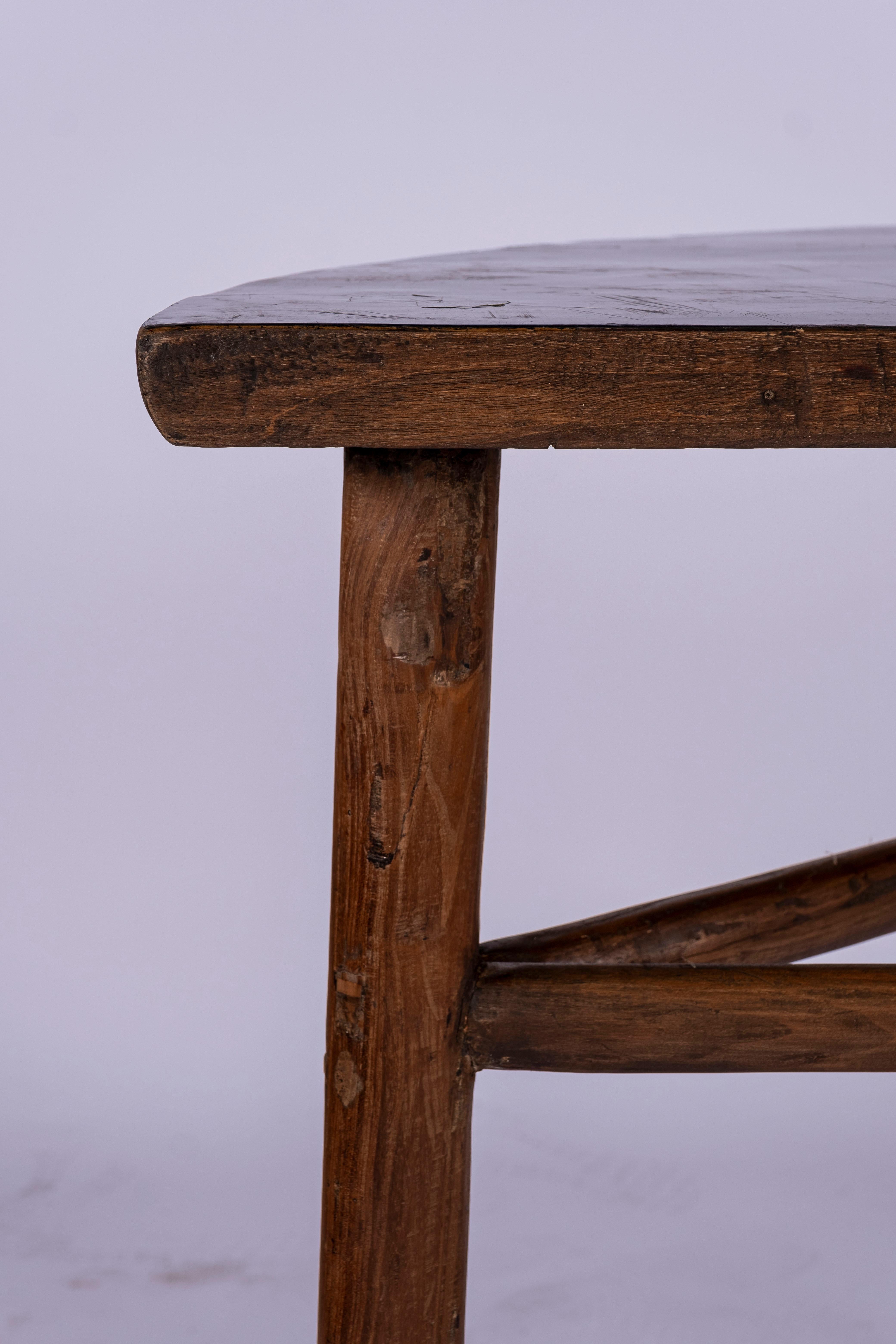Asian Pair of Elm Wood Demi Lune Consoles