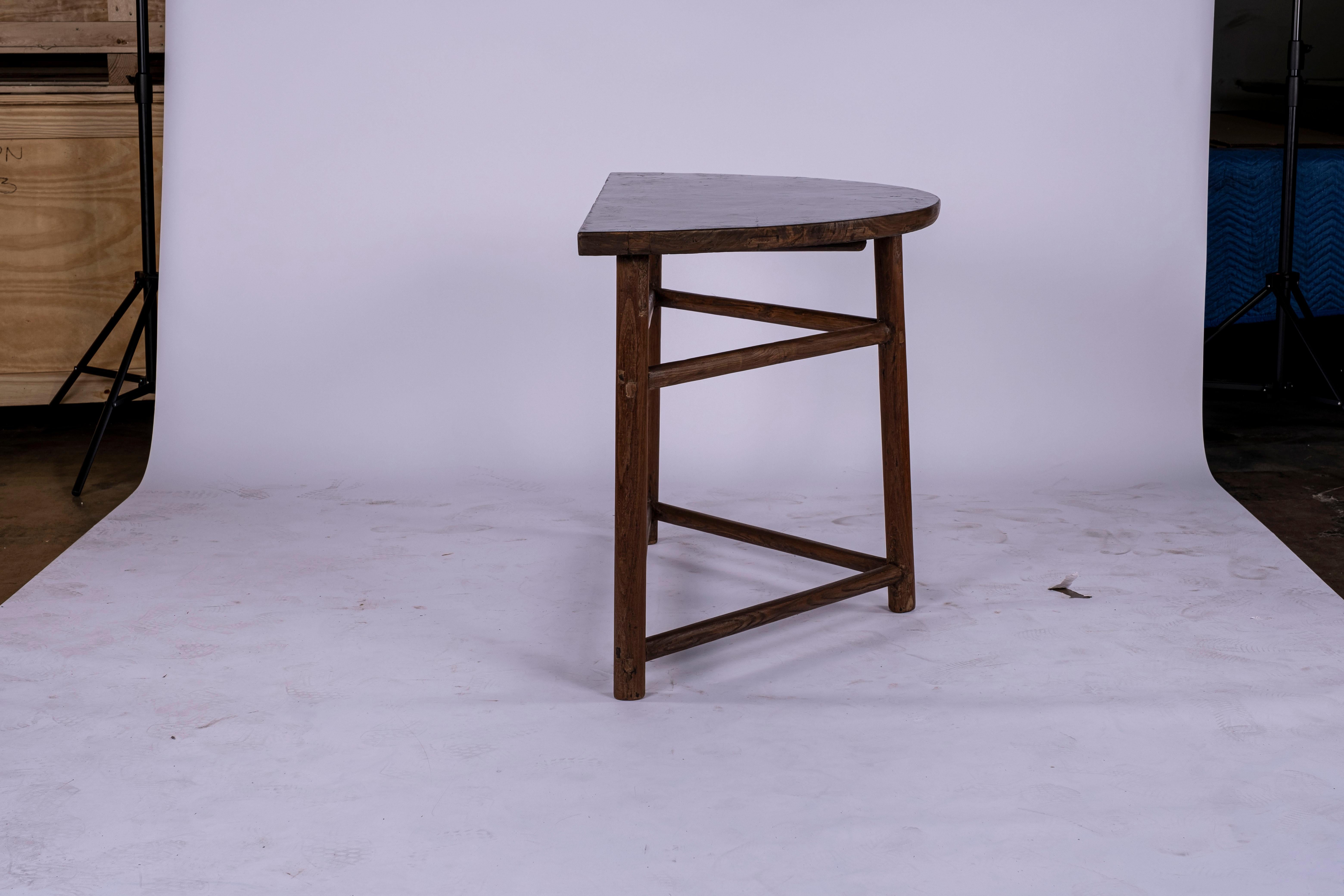 Pair of Elm Wood Demi Lune Consoles 1