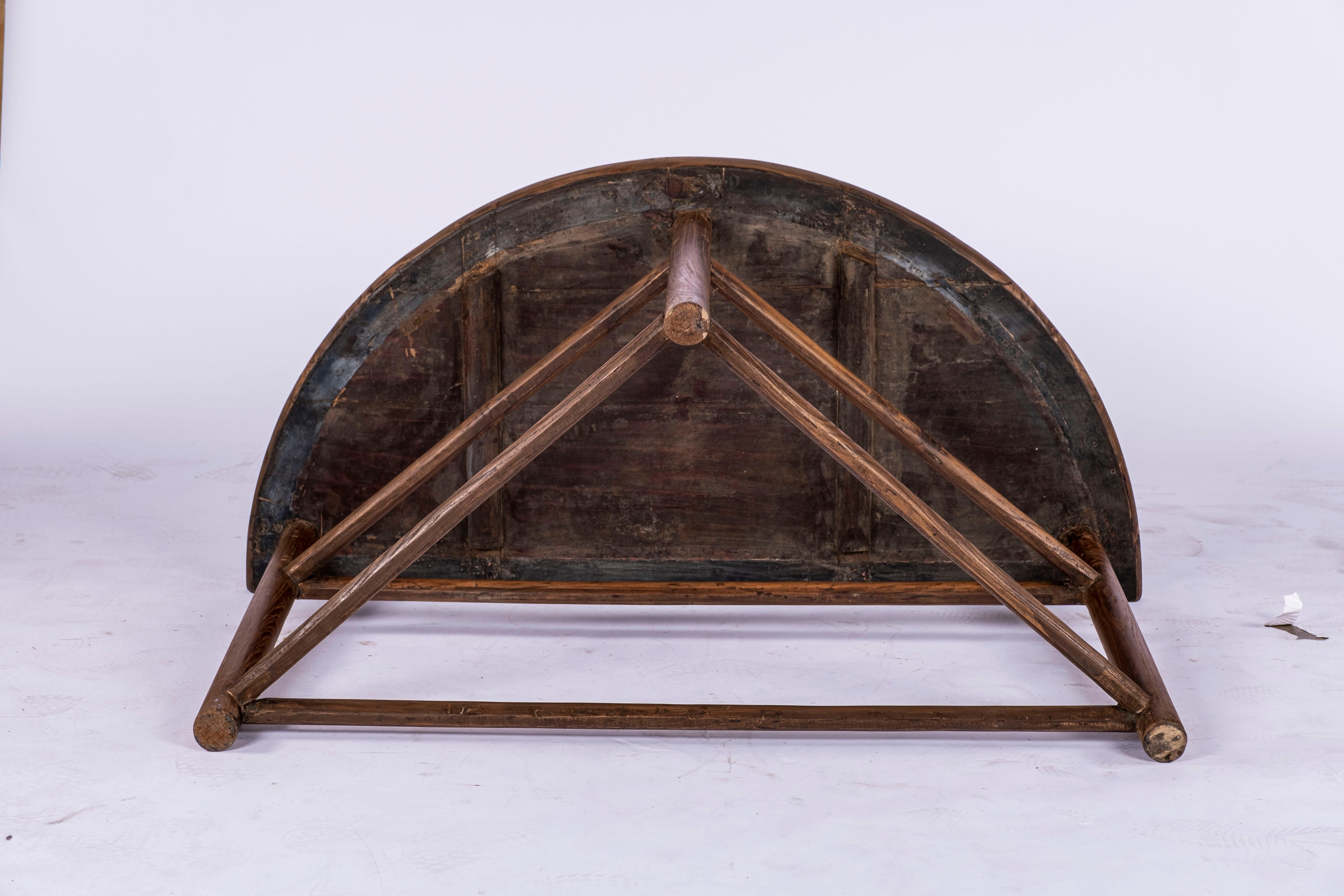 Pair of Elm Wood Demi Lune Consoles 3