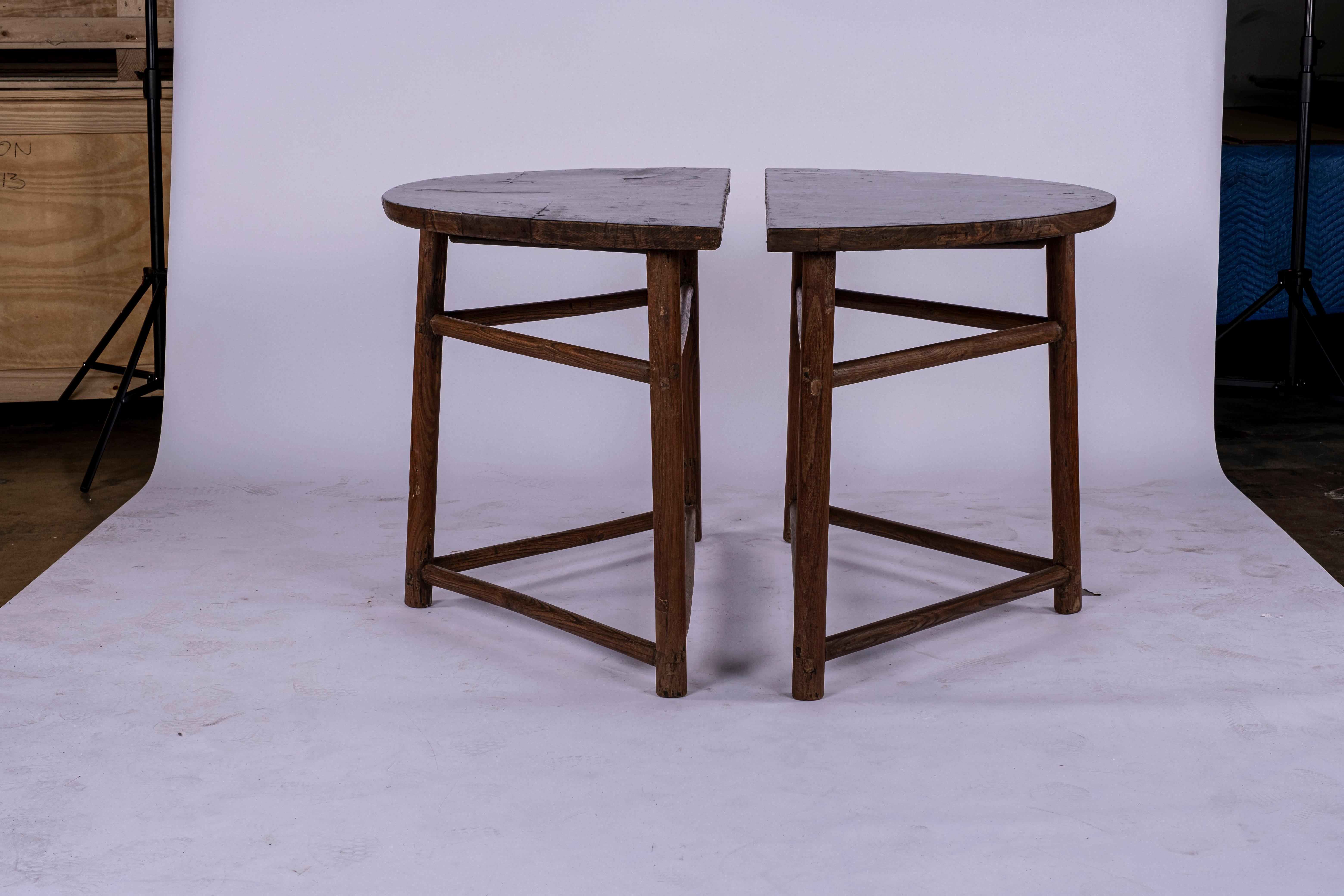 Pair of Elm Wood Demi Lune Consoles 4