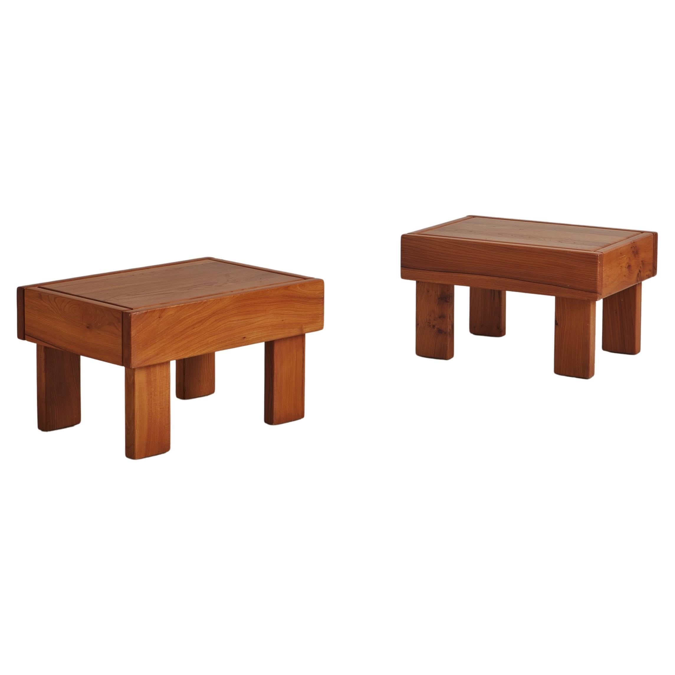 Pair of Elm Wood Side Tables by Maison Regain, France 1970s