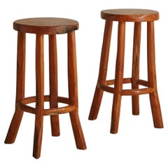 Vintage Pair of Elm Wood Stools, France 20th Century