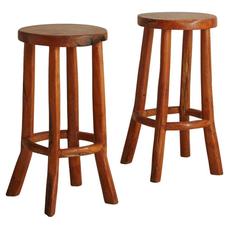 Pair of Elm Wood Stools, France 20th Century For Sale at 1stDibs