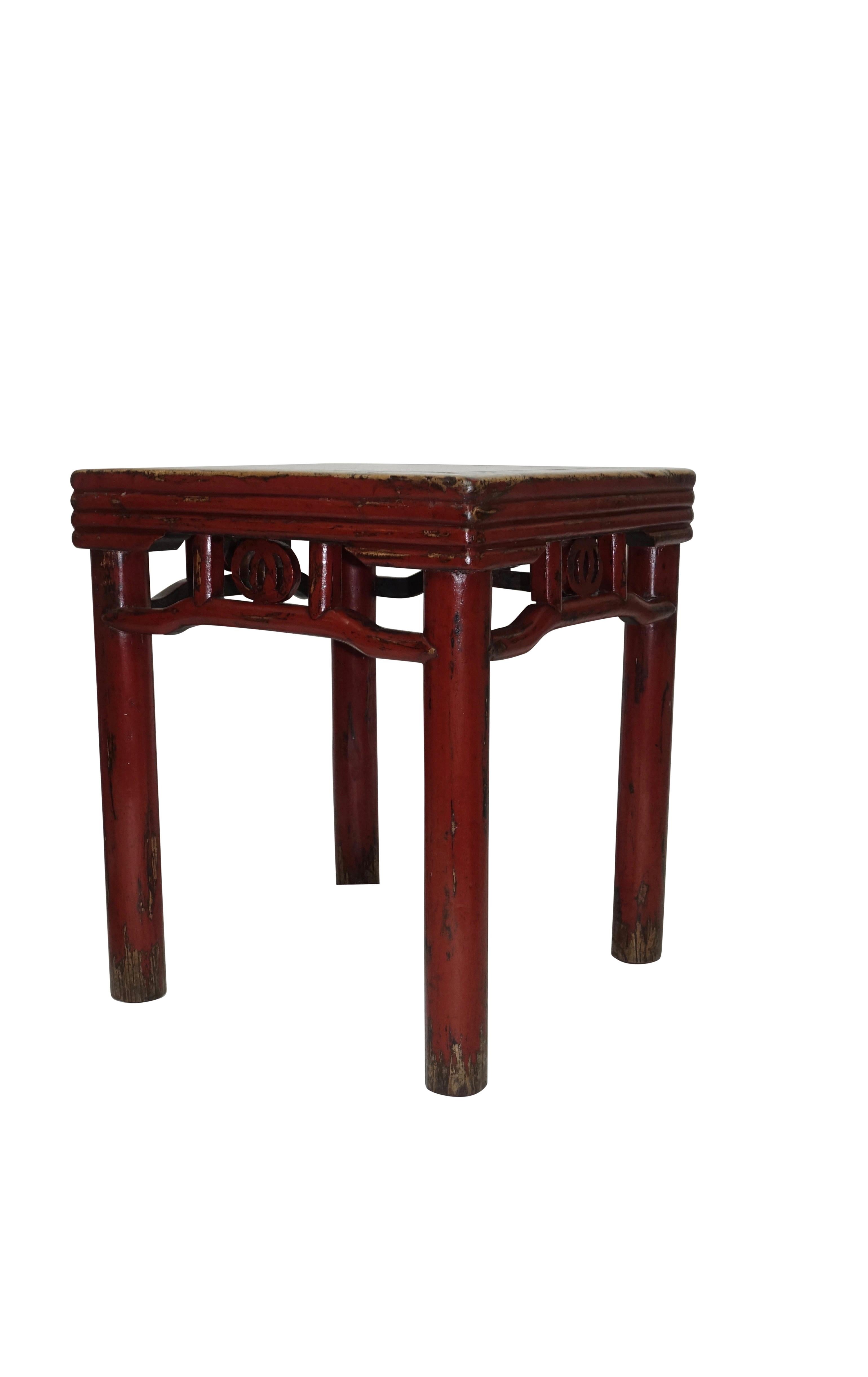 Pair of Elmwood and Red Lacquer Stools or Side Tables, Chinese 19th Century 2
