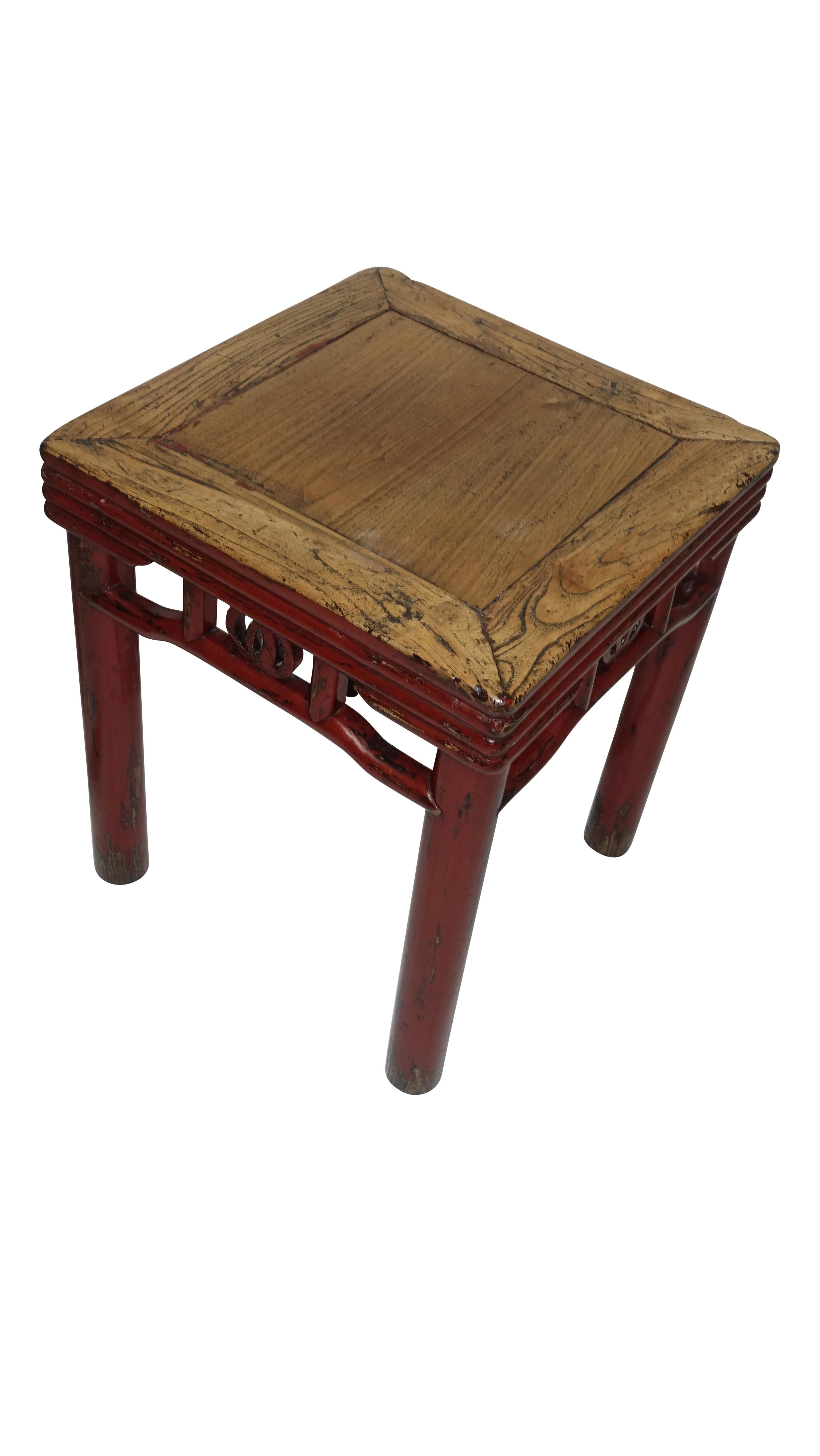Pair of Elmwood and Red Lacquer Stools or Side Tables, Chinese 19th Century 3