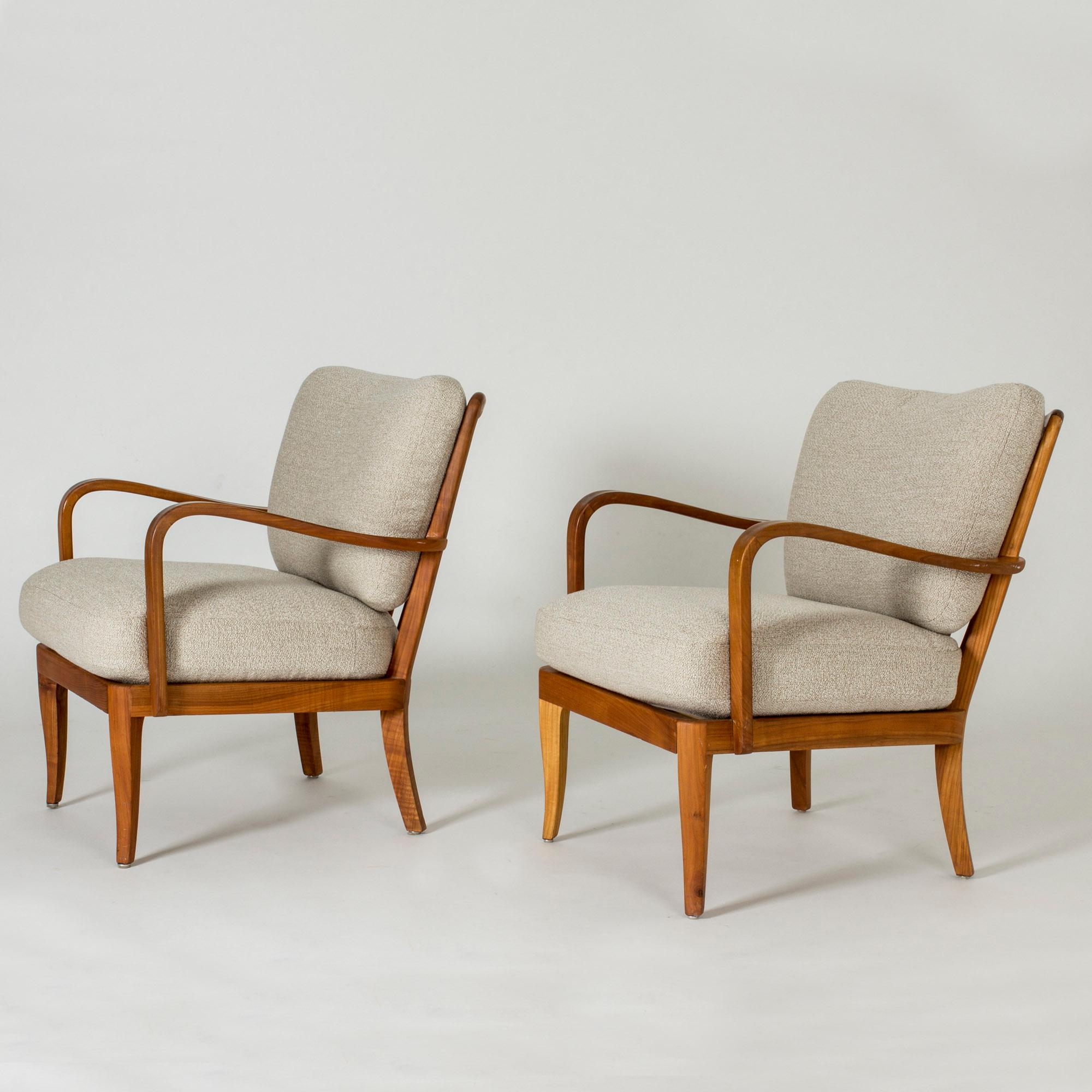 Pair of beautiful lounge chairs by G. A. Berg, made from elmwood. Curved, open lines, lovely broad, ribbed backs.