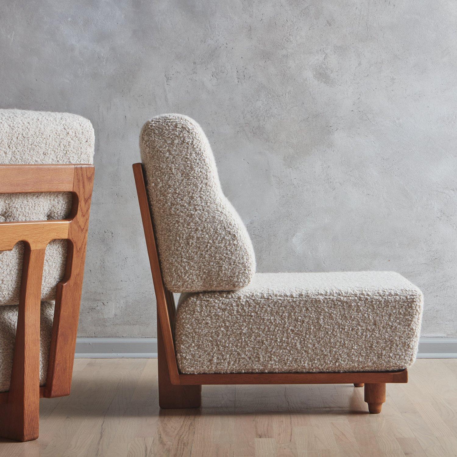 Mid-20th Century Pair of ‘Elmyre’ Lounge Chairs in Teddy Alpaca by Guillerme et Chambron, France 