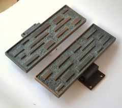 Pair of Elongated Bronze Geometric Push and Pull Door Handles