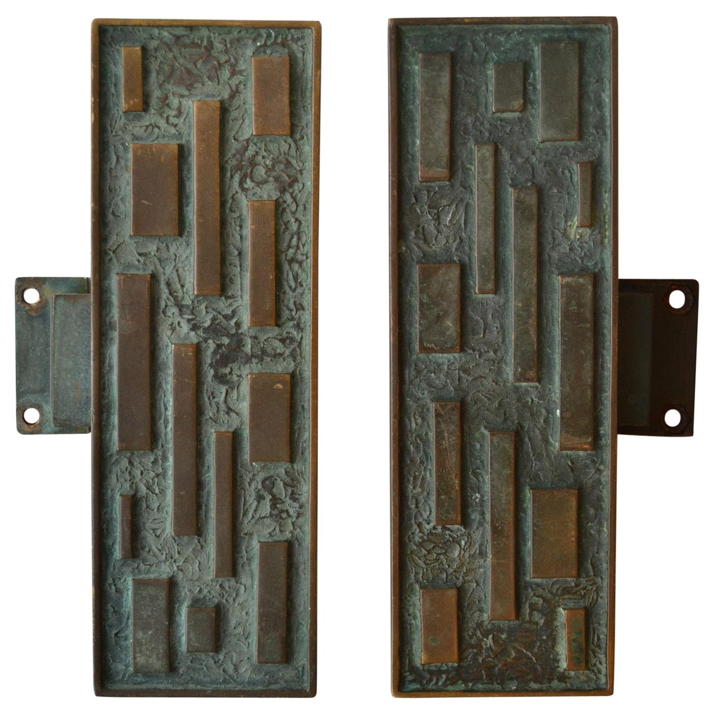 Pair of Elongated Bronze Geometric Push and Pull Door Handles