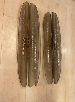 Pair of Elongated Concave Fumé Murano Glass Leaf Wall Sconces
