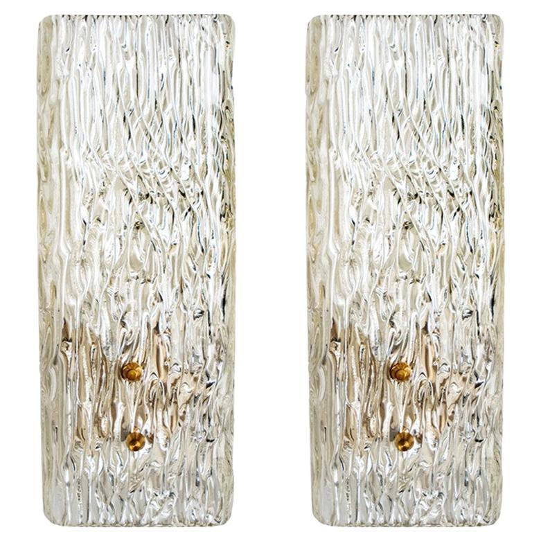 Pair of Elongated Gold Textured Glass Wall Lights by J.T. Kalmar, Austria For Sale