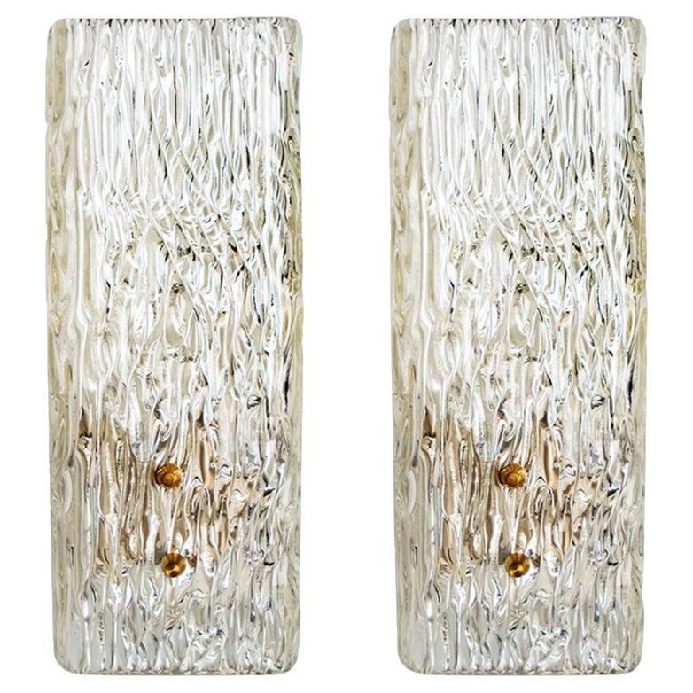 Pair of Elongated Gold Textured Glass Wall Lights by J.T. Kalmar, Austria