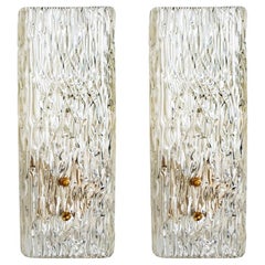 Pair of Elongated Gold Textured Glass Wall Lights by J.T. Kalmar, Austria