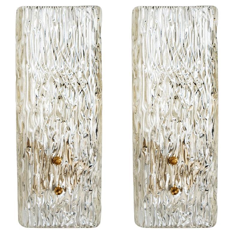 Pair of Elongated Gold Textured Glass Wall Lights by J.T. Kalmar, Austria