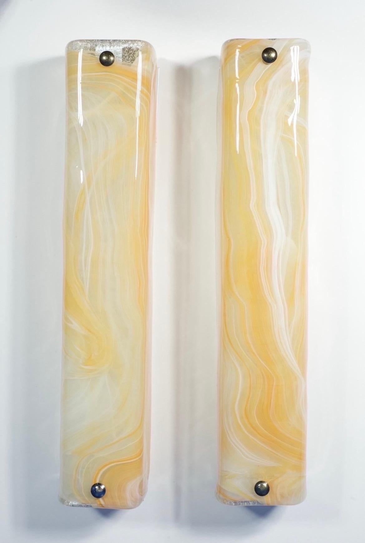 German Pair of elongated sconces emulates marble , Italy 1980 For Sale