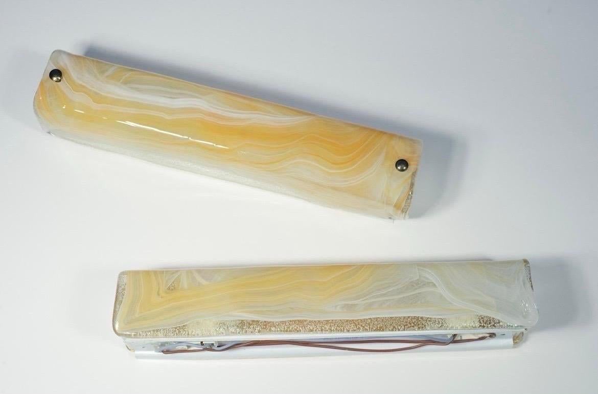 20th Century Pair of elongated sconces emulates marble , Italy 1980 For Sale