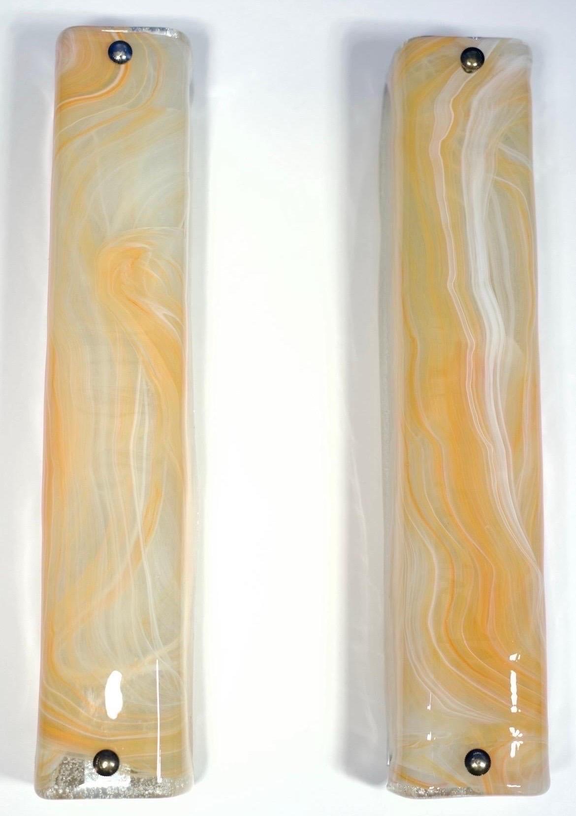 Pair of elongated sconces emulates marble , Italy 1980 For Sale 1