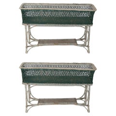 Pair of Elongated Wicker and Bamboo Planters with Their Original Painting