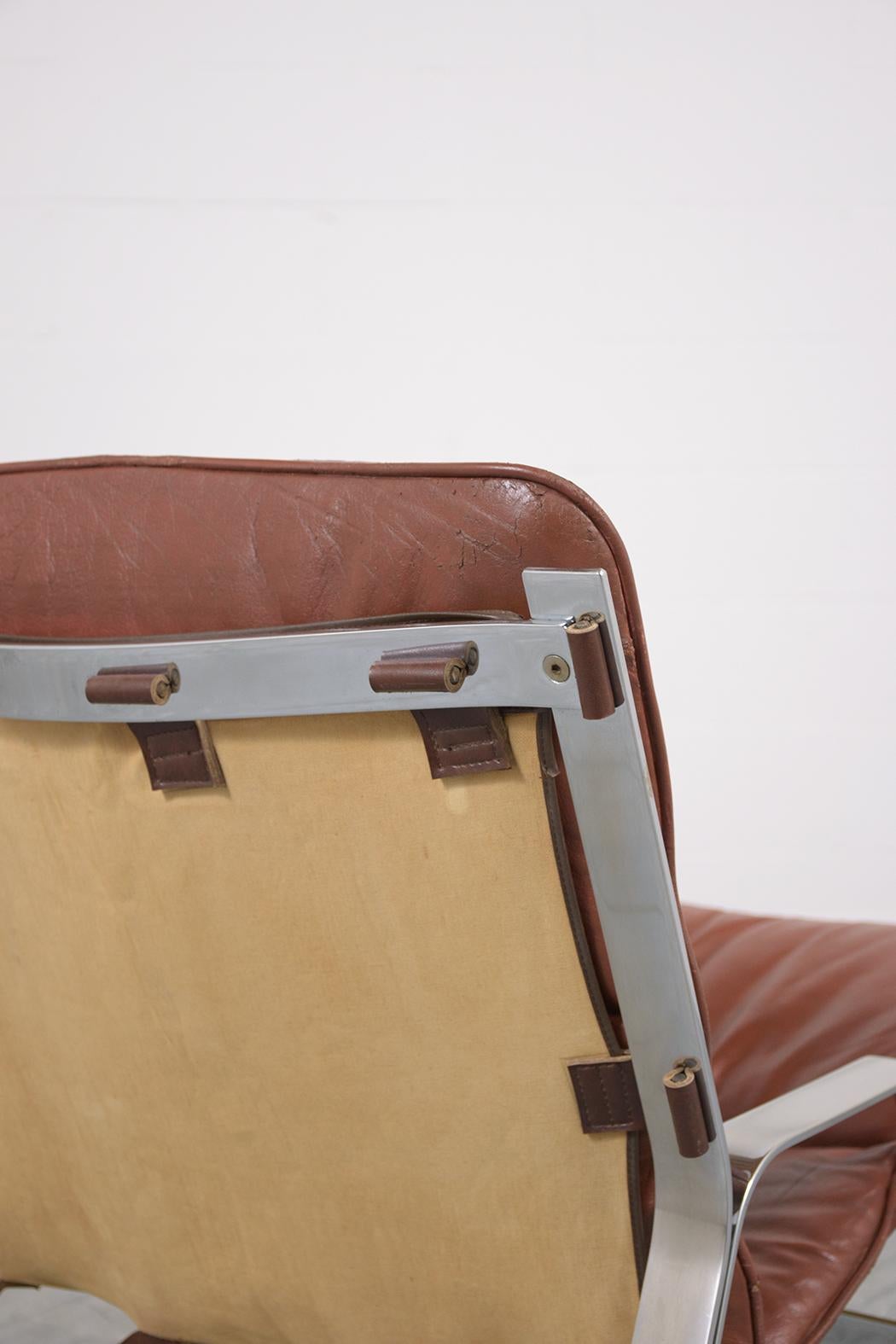Restored Elsa & Nordahl Solheim Mid-Century Modern Leather Chrome Lounge Chairs 5