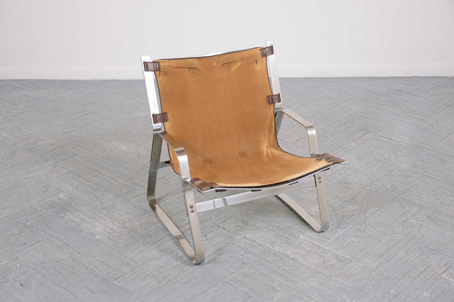 Restored Elsa & Nordahl Solheim Mid-Century Modern Leather Chrome Lounge Chairs 2