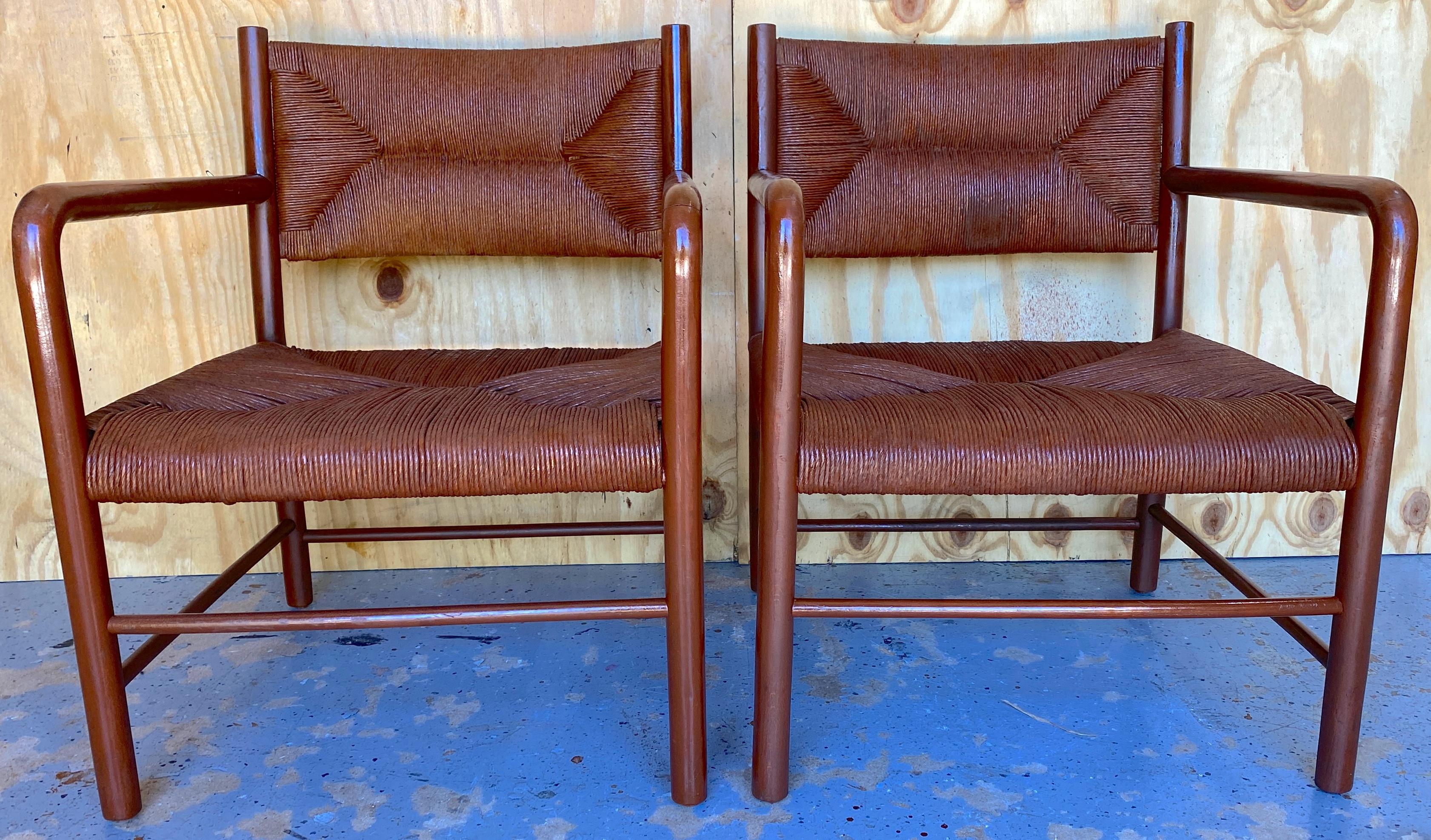 Pair of Emanuele Rambaldi Modernist Brown Lacquered Armchairs, Italy 1940s
Emanuele Rambaldi (1903 - 1968) was active/lived in Italy.  Emanuele Rambaldi is known for furniture & Painting.

A captivating pair of  Emanuele Rambaldi modernist brown