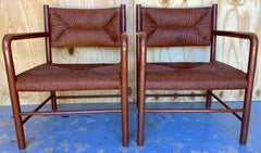 Pareja de Sillones Modernistas Emanuele Rambaldi Lacados en Marrón, Italia Década de 1940