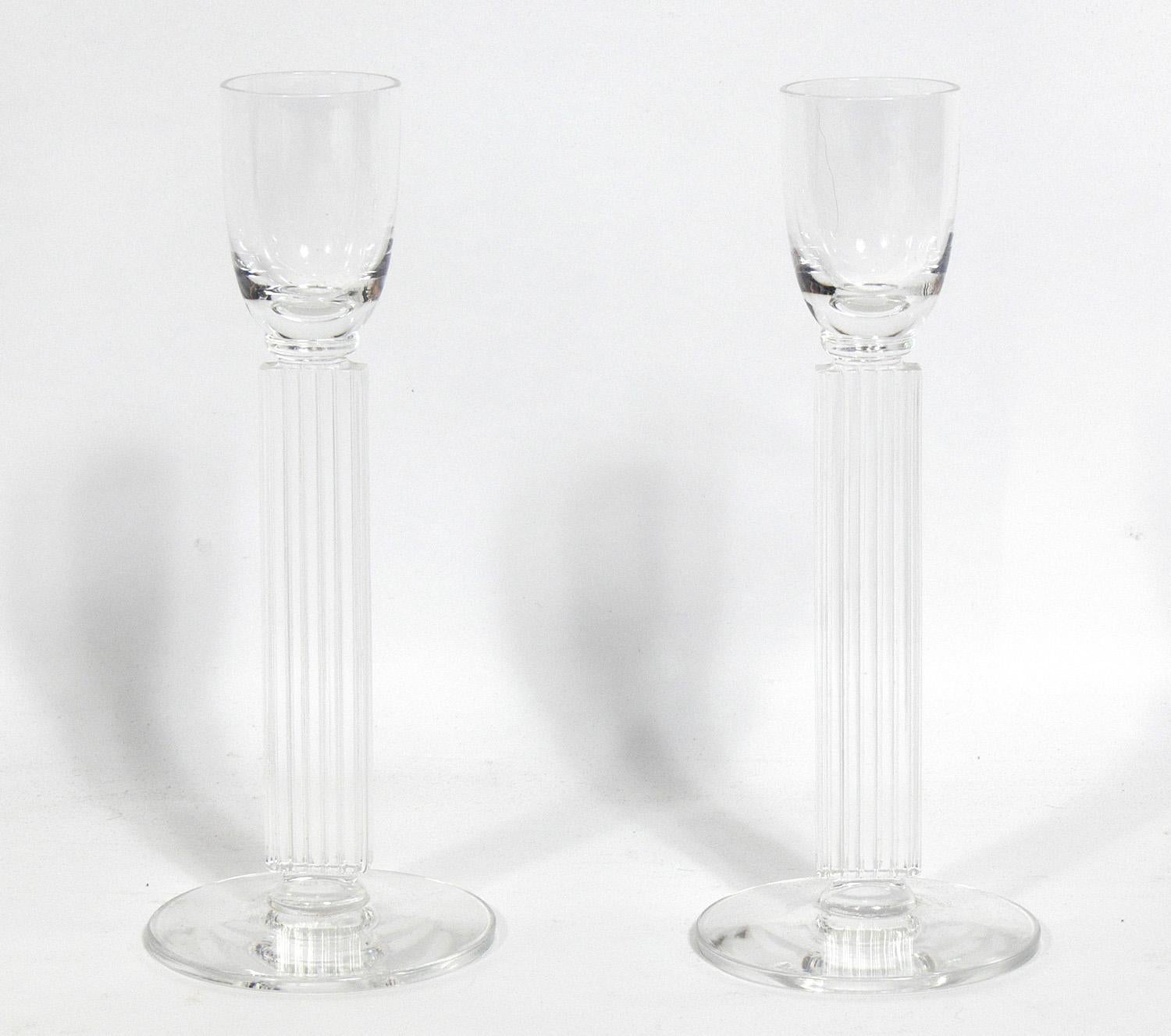 Pair of embassy crystal cordial glasses, designed by Walter Dorwin Teague for Libby Glass Company, circa 1939.