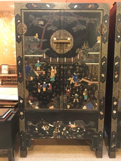 Pair of Embellished Chinese Lacquer Cabinets