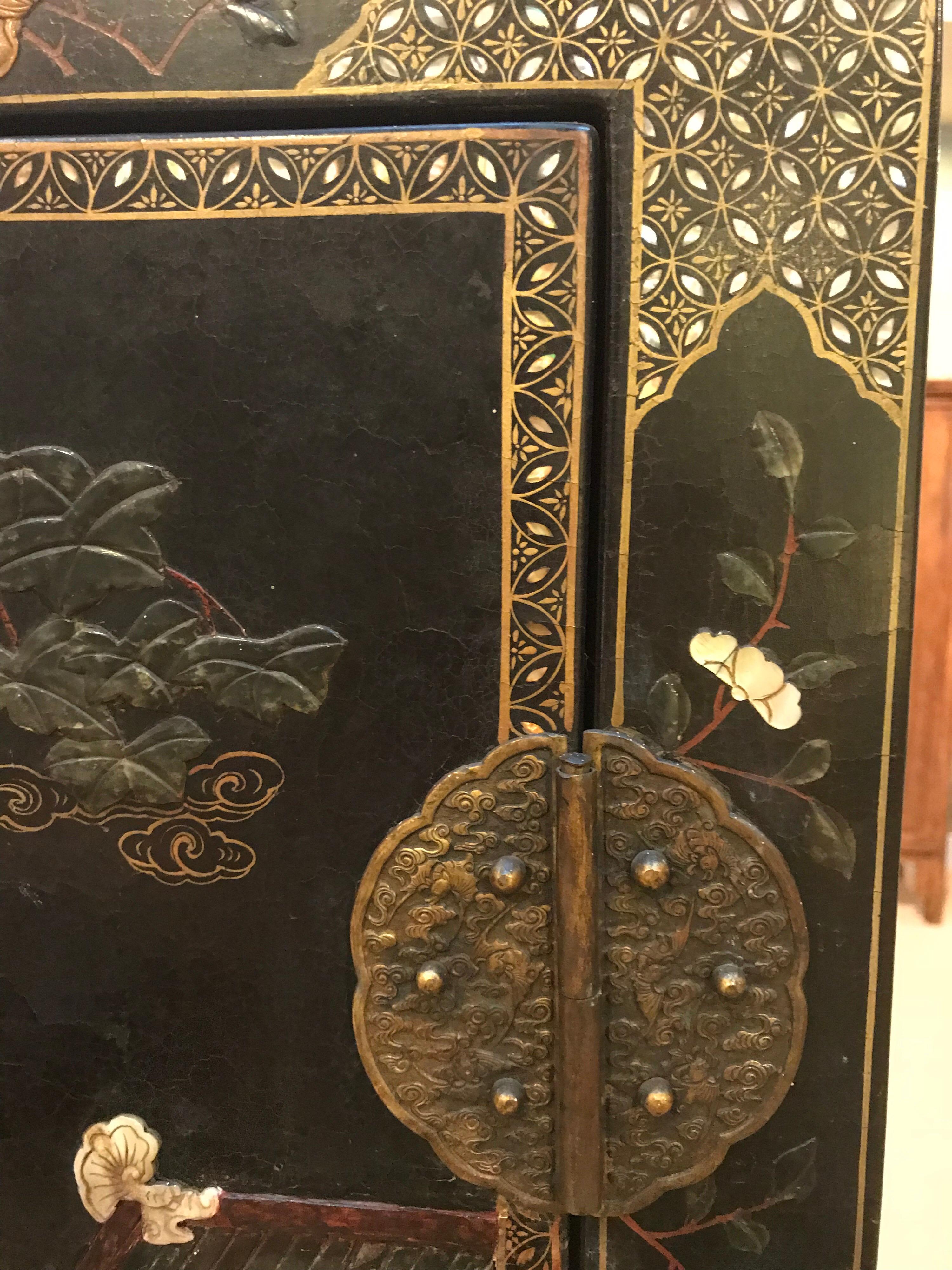 Pair of Embellished Chinese Lacquer Cabinets For Sale 3